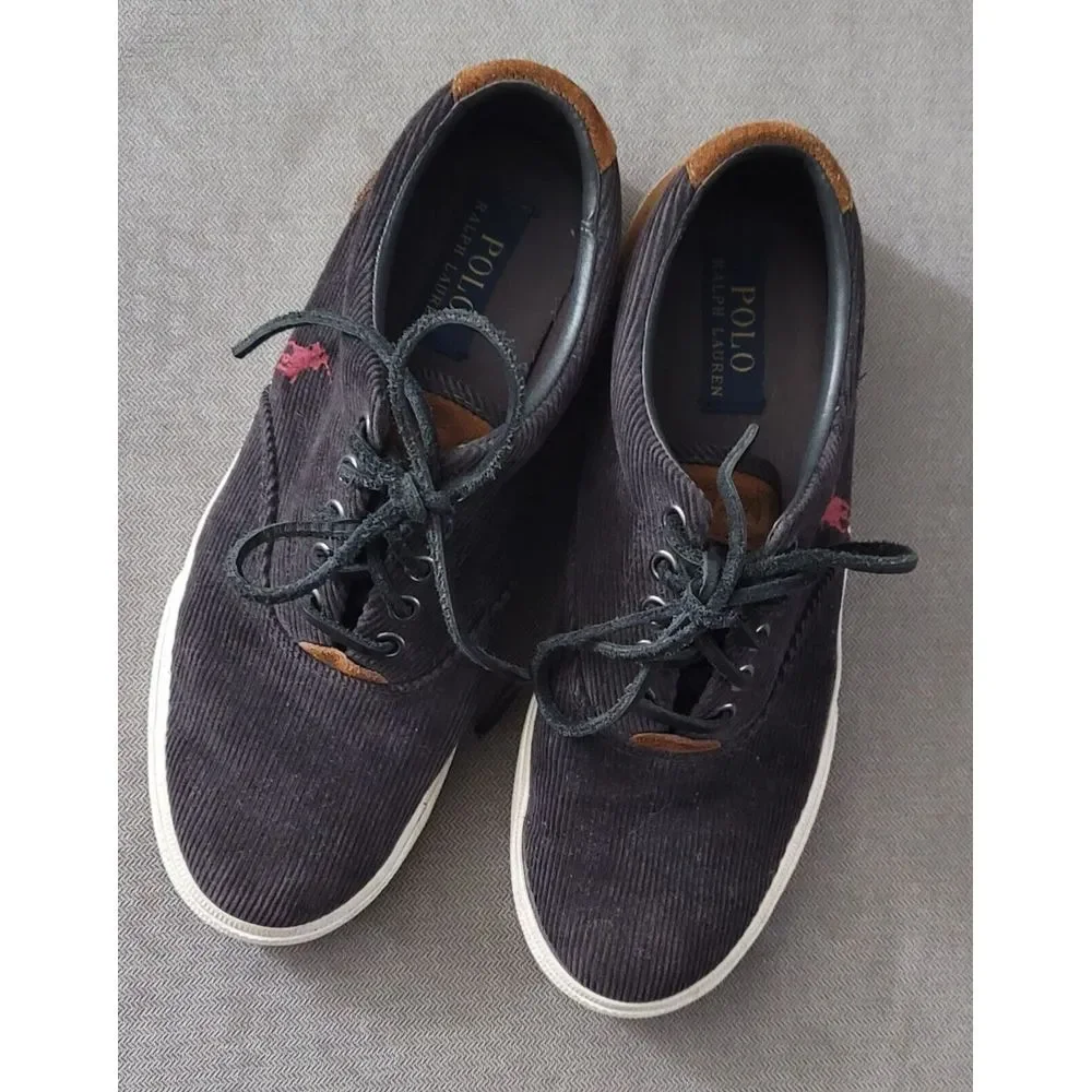 Polo Ralph Lauren Men's Vaughn Charcoal Corduroy Suede Shoes Size 7.5 D